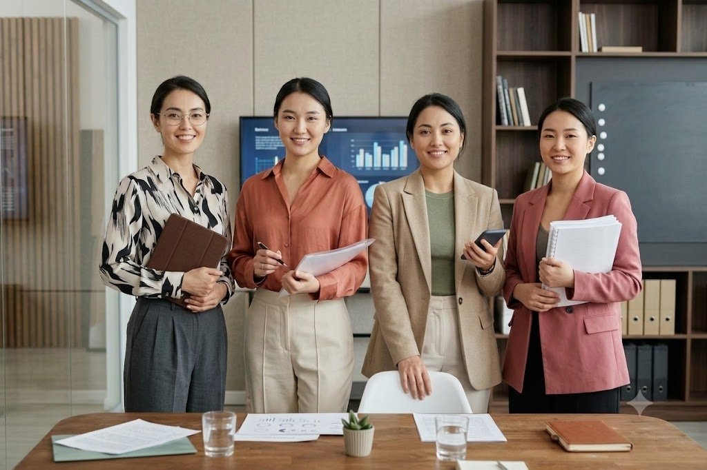 사무실에 함께 선 여성 대표들